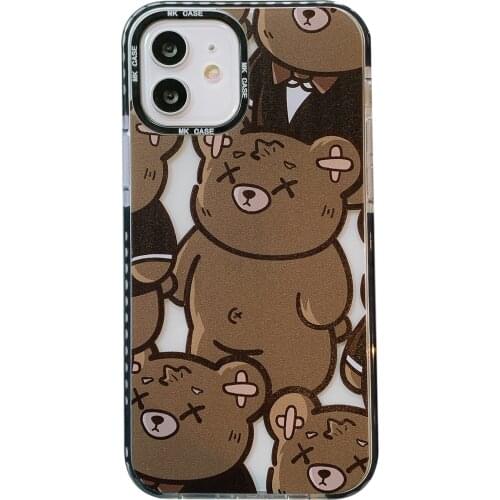 Cartoon Cool Bear Transparent Case for iPhone 12 Pro Max Back Phone Cover for 12 Mini 11 Pro Max X XS XR 8 7 Plus SE 2020 Capa