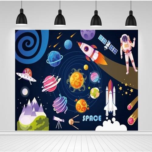 Scopiso Universe Solar System Planet Rocket Astronaut Space Baby Shower Birthday Backdrop Photography Background Photo Studio