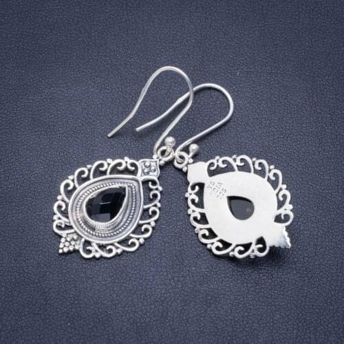 Natural Black Onyx Handmade Unique 925 Sterling Silver Earrings 1.75" A2572