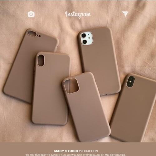 Retro brown Solid color Simple Korean Couple Phone Case Silicone Cover For coque iPhone 12 mini 11 Pro Xs Max 7 8 Puls X XR case