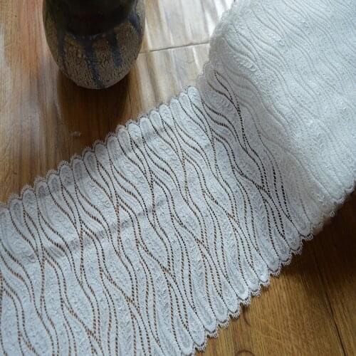 Somelace 18cm width(2yds/lot)Long white stripe pattern elastic lace trim for garments and wedding decoration-16082105