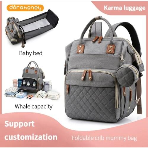 DORA Baby Diaper Bag Fashion Large Maternity Backpack Portable Crib Travel 3 In 1 Plaid Pure Color Changing Bags For Women