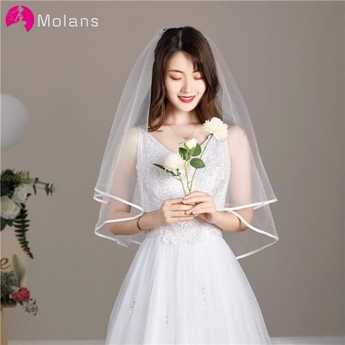 Molans Korean Single-layer Bridal Wedding Veil 1.4 Meters White Bridesmaid Satin Edging Accessories Wedding Dress Photo Props
