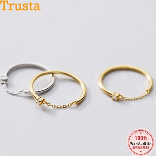 TrustDavis Real 925 Sterling Silver Fashion Minimalist Chain Shiny CZ Finger Ring For Women Wedding Party Fine Jewelry DD758