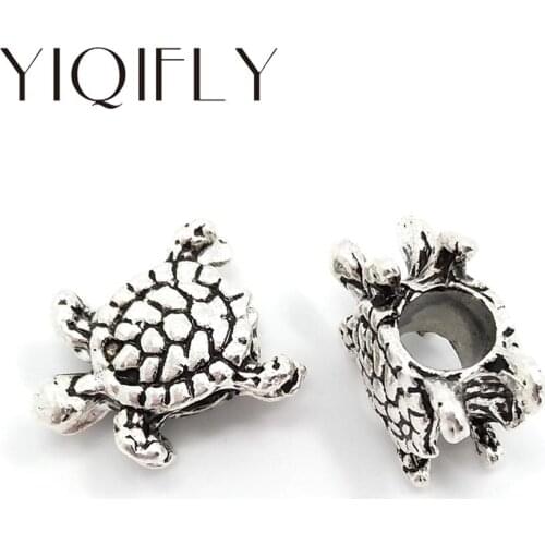 YIQIFLY Free shipping 2017 new 50pcs 15x12x8mm antique silver color tortoise big hole alloy beads fit European bracelet DIY