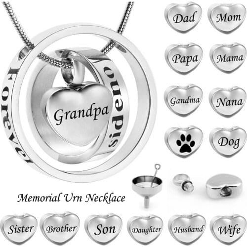 No Longer By My Side Cremation Jewelry for Ashes Urn Necklace Stainless Steel Forever In My Heart Rings Memorial Pendant