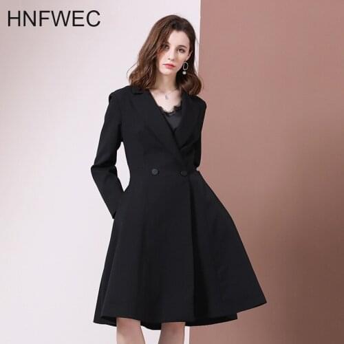 2020 Autumn Fashion Tide New Long Sleeve Black Patchwork Double Breasted Loose Turn-down Collar Long Coat Women K690