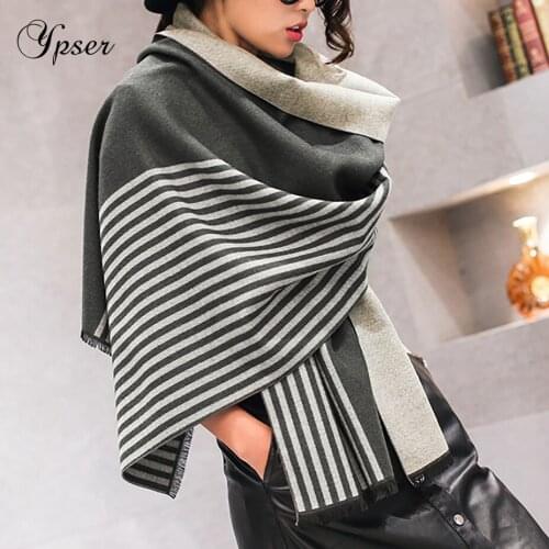Ypser Women Winter Poncho Capes Knitted Striped Scarf Cloak Thick Cashmere Scarves Wraps Shawls Taeesl Blanket for Ladies