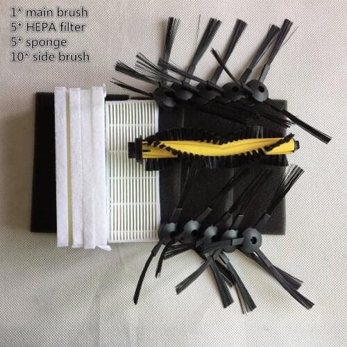 5*HEPA Filter + 5*Sponge + 1*Main Brush + 10*Side Brush for ilife A4 Robot Vacuum Cleaner Parts chuwi ilife a4 T4 X432 X430