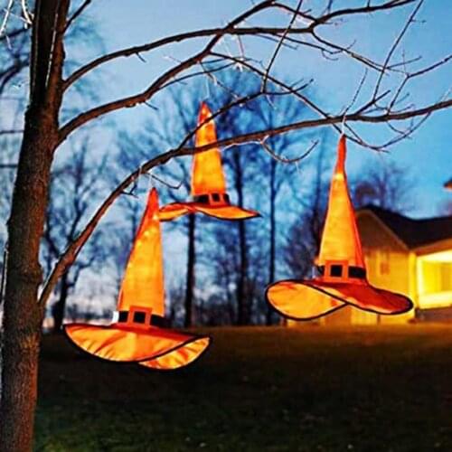 5pcs Halloween Witch Hat with LED Light Glowing Witches Hat Hanging Halloween Decor Suspension Tree Glowing Hat for Kids