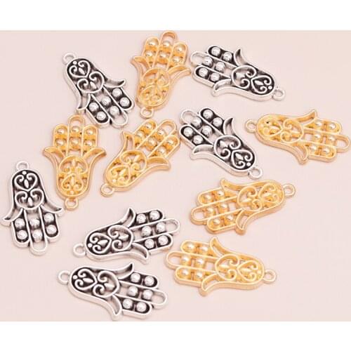 20pcs Charms Hamsa Hand Fatima Pendants Necklaces Bracelets 16*31mm Antique Silver Jewelry Making Findings