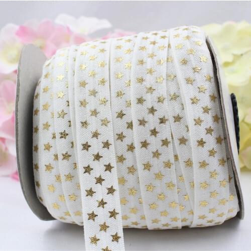 16608-31 ,5/8'' 16MM hot gold print star Elasticity ribbon ,10 yards DIY handmade hair accessories Material , free shipping