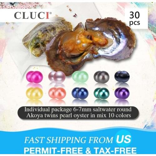 CLUCI 30pcs Twins Akoya Pearl Oysters 6-7mm Quality Mixed 10 Colors Akoya Saltwater Pearl Bead Oysters with Pearls WP267SB