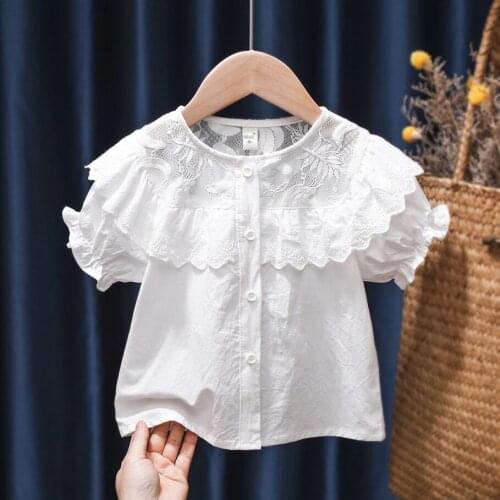 Summer Clothes For Kids Baby Infant Short Sleeve Shirt Tops Tees Children Toddler Cotton Shirts Sweet Lace Ruffle Girls Blouses