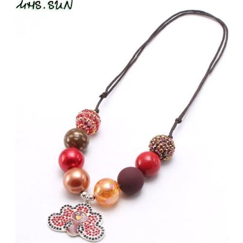 MHS.SUN Kids Children Beads Necklace For Thanksgiving Day Turkey Pendant Necklace Handmade Adjustable Rope Jewelry Girls Choker
