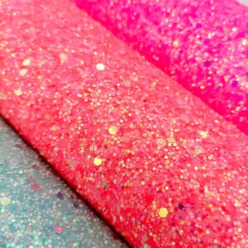 Fluorescent Chunky Glitter Leather Sheet with Sequins Velvet Backing For Making Shoes/Wallets/DIY Accessories/Hair Bows