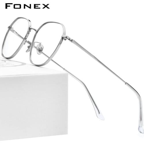 FONEX Pure Titanium Eyeglasses Frame Men Myopia Optical Prescription Vintage Eye Glasses for Women New Gold Polygon Eyewear 8519