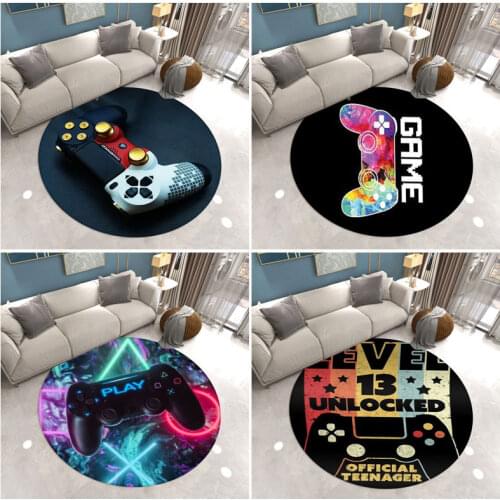 Game Console Pattern Rug Cartoon Childrens Bedroom Game Theme Carpet Trend Video Game Living Room Area Round Carpet Mat