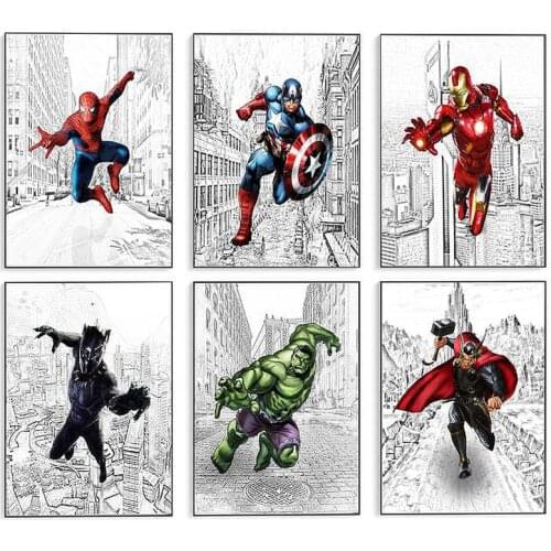 Marvel Avengers Canvas Paintings Captain America Iron Man Hulk Poster Print Cartoon Spiderman Wall Art Picture Home Decoration