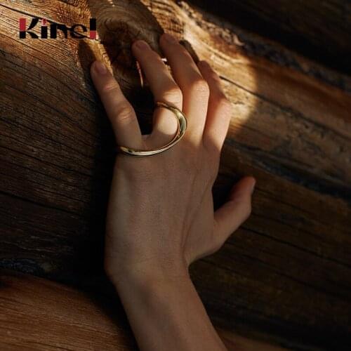 Kinel Genuine 925 Sterling Silver Geometric Minimalism Irregular Two Fingers Rings for Women 18K Gold Jewelry Christmas Gift