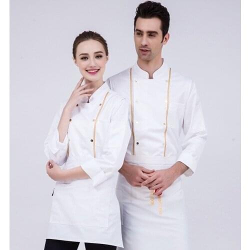Chefs Overalls Long Sleeve Chef Jacket Mens Chef Uniform Kitchen Work Clothes Cake Restaurant Uniform Plus Size B-6541