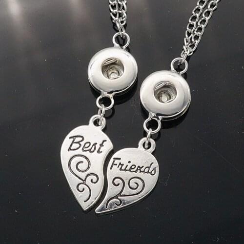 Fashion Trendy BEST FRIENDS heart pendant snap necklace 60cm fit 12MM/18MM snap buttons jewelry wholesale DJ0036