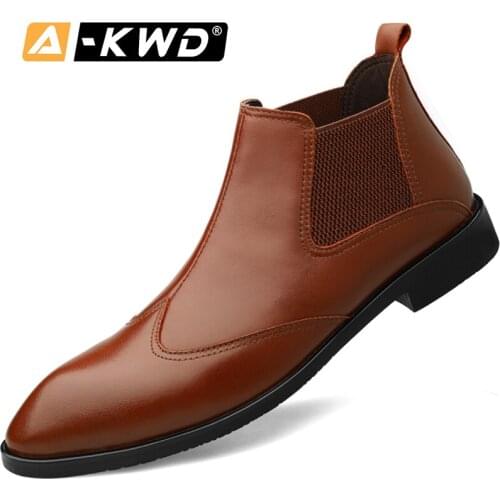 Fashion Pointed Botas Cowboy Autumn Casual Men Leather Boots High Top Mens Dress Boots Comfortable Ankle Boots Mens Dress Shoes