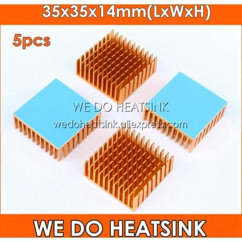WE DO HEATSINK 5pcs 35x35x14mm Slot Anodized Aluminium Heatsink with Thermal Self-Adhesive Tape Cooling for VGA CPU BGA PC board