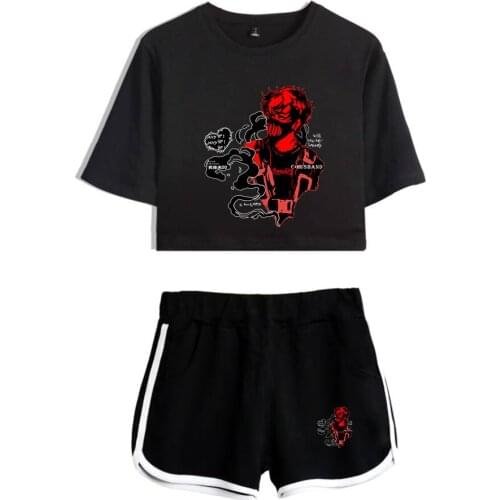 2021 New Corpse Husband Print Summer Women/Girl Sets Sexy Short Tops+shorts Elastic Waist Suit HIP HOP Two Piece Set