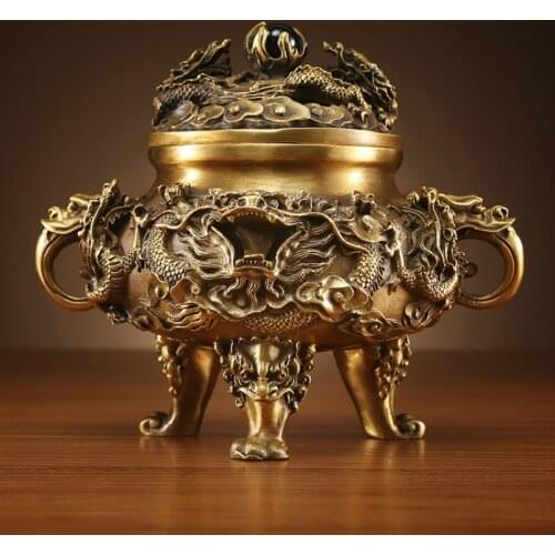 Pure copper incense burner antique Jiulong incense burner incense holder oil burner gothic decor quemador de incienso