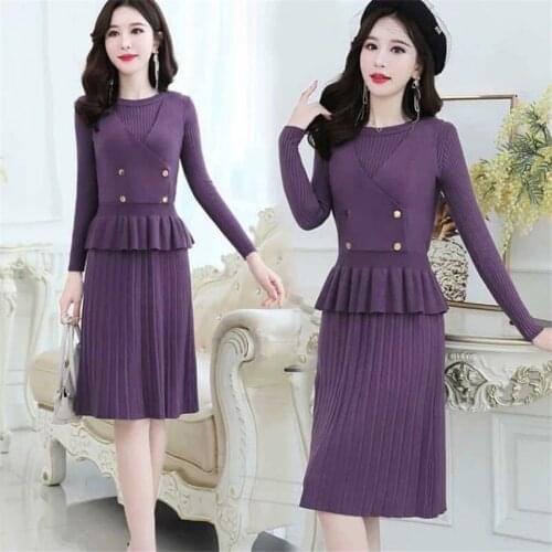 Autumn Women Thick Sweater Dress Winter O neck Long Knit Vestidos Long Sleeves Elastic Pleated Knitted Warm Dress