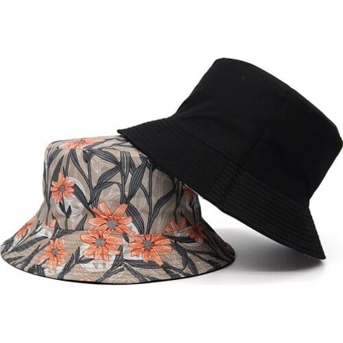 Reversible Bucket-Hats Foldable Floral Print Hip Hop Sunscreen Men Women Panama Hat Cotton Anti-sun Outdoor Fisherman Cat