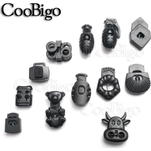 50pcs Plastic Black Cord Lock Toggle Clip Stopper For Paracord 550 Sportswear Shoelace DIY Bag Parts Accessories
