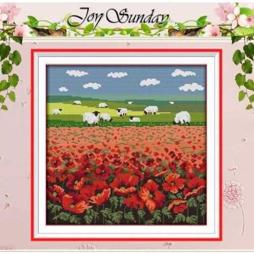 Poppy and Sheep Patterns Counted Cross Stitch 11 14CT Cross Stitch Set Wholesale Scenery Cross-stitch Kits Embroidery Needlework