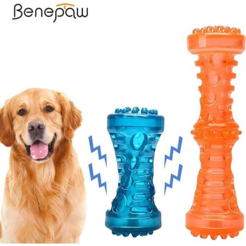Benepaw Durable Interactive Toy Dog Chew Non-toxic Tooth Cleaning Puppy Pet Toys Sound Squeaker Rubber Molar Stick Dog Play Game