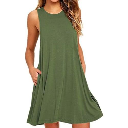 Plain Plus Size Dresses With Pockets For Women 3xl 4xl 5xl Sukienka Round Neck Dress Sleeveless Summer Casual Wear Dress Loose