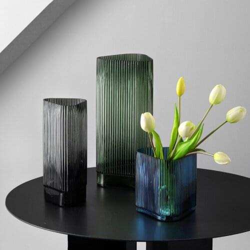 Nordic Light Luxury Stripes Glass Vase desk Decoration Flower Arrangement Creative Living cute Room Hydroponic Pot minimalist