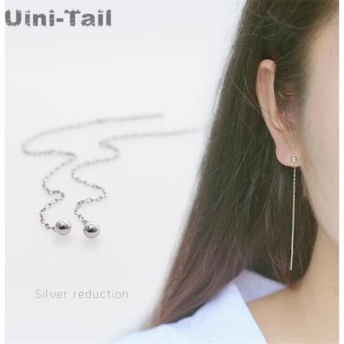 Uini-Tail hot new 925 sterling silver long tassel ball ear temperament simple small fresh high quality hypoallergenic earrings