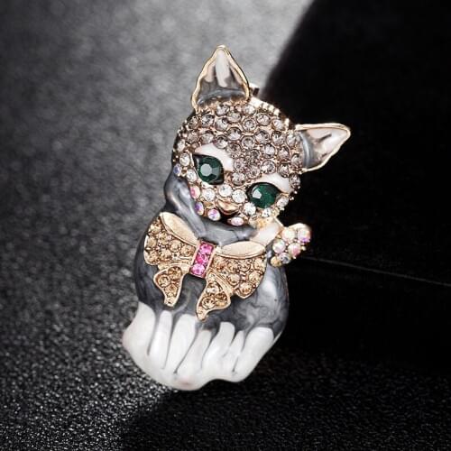 Gray Enamel Cat brooches jewelry for men Kids Girls Clothes Accessory fashion Rhinestone Animal Corsage Accessories broches