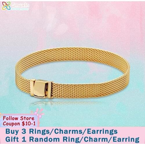 Smuxin 925 Sterling Silver Bracelets Golden Pan Reflexions Bracelet Friendship Bangles Women Jewelry Making Girl Birthday Gift