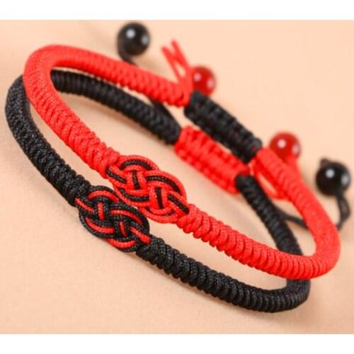 Tibetan Buddhist Lucky Red String Bracelet Lovers Handmade Braided Concentric Knot Charm Bracelets for Women Men Jewelry Gift