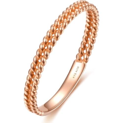 Solid AU750 18K Rose Gold Ring Women Double Wedding Ring Band P6115