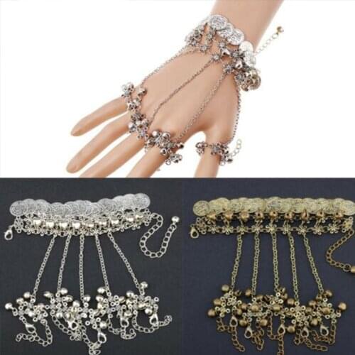 Vintage Bells Charm Bracelets for Women Accessories Ethnic Silver Color Coin Finger Chains Multilayer Bracelet Bangle Jewelry