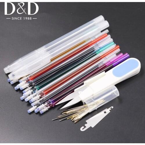 20pcs Water Erasable Pen Soluble Disappearing Fabric Marker Refills with Eye Needle Embroidery Needles Thread Cutter Sewing Tool