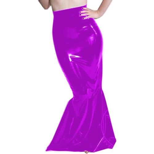 23 Colors Floor Length High Waist Mermaid Skirt Novelty Stage Performance Costume Ladies Simple Glossy PVC Fishtail Long Skirt