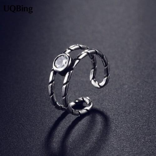 Fashion 925 Sterling Silver Double Layer Retro Rings For Women Jewelry Finger Ring For Party Birthday Gift