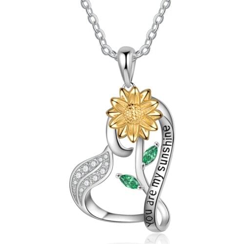 JewelOra New Silver Color Sunflower Pendant Necklaces for Women "You Are My Sunshine" Chain Necklace Jewelry Party Accessories
