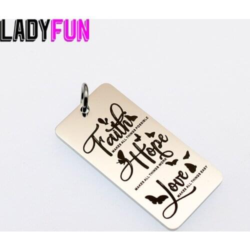 Faith Hope Love Butterfly Charm Stainless Steel Charms Christian Bible Pendant Charms High Polish Mirror Surface Pendant 10pcs