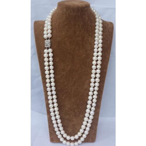 2 row s7-8mm south sea round white pearl necklace 22"24"