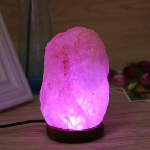 2020 High Efficiency Hand Carved USB Wooden Base Himalayan Rock Salt Lamp Air Purifier Night Light